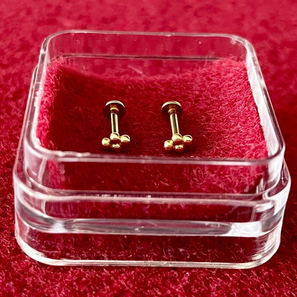 BVLA 14K Solid Gold Threadless Quad Bead Clusters Set with 6mm Flat Back Posts